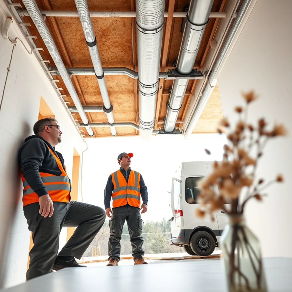 Cavity drying injection tubes pumping dry air into exterior wall framing beneath ceiling trim
