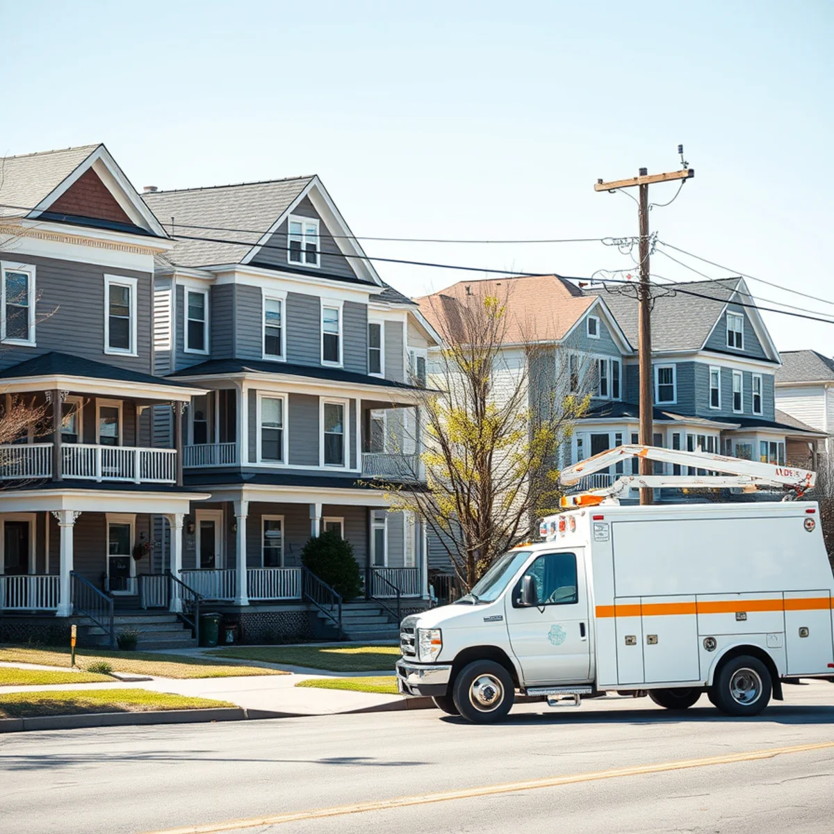 Broome County Triple Cities residential streetscape with emergency service vehicle curbside