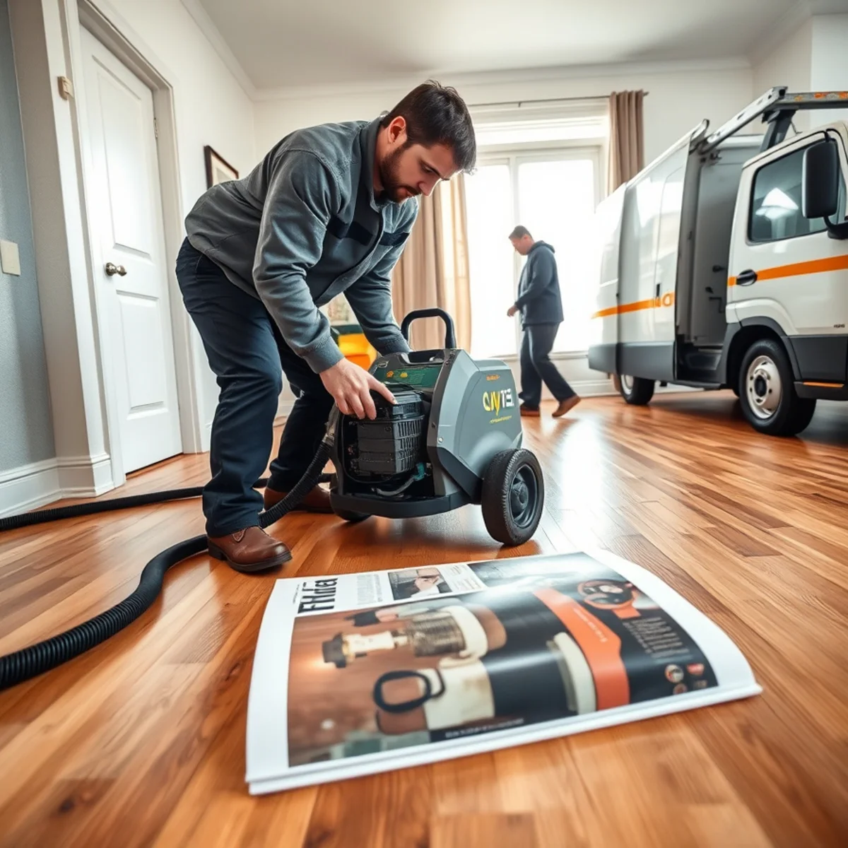 Technician extracting water in Oneonta student apartment following winter freeze pipe burst