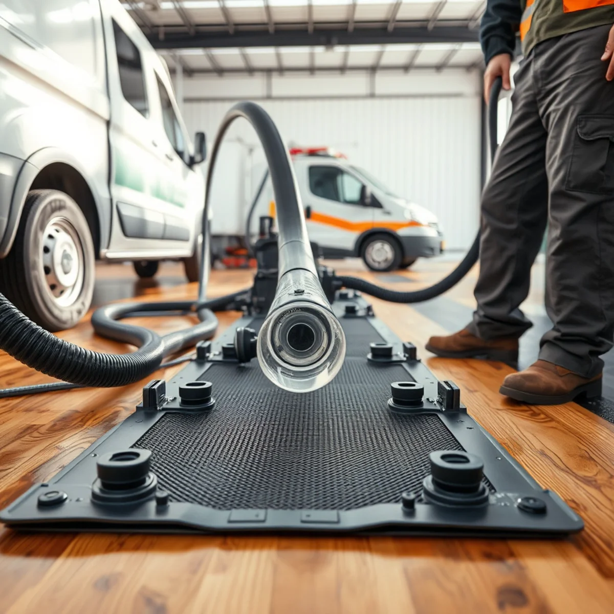 Floor rescue mat system vacuum-extracting trapped moisture from soaked hardwood floorboards