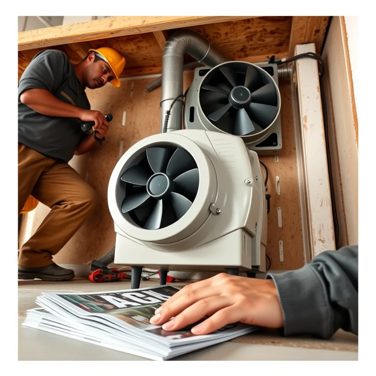 High-velocity air mover forcing warm dry air into wall cavities through unobtrusive baseboard ports